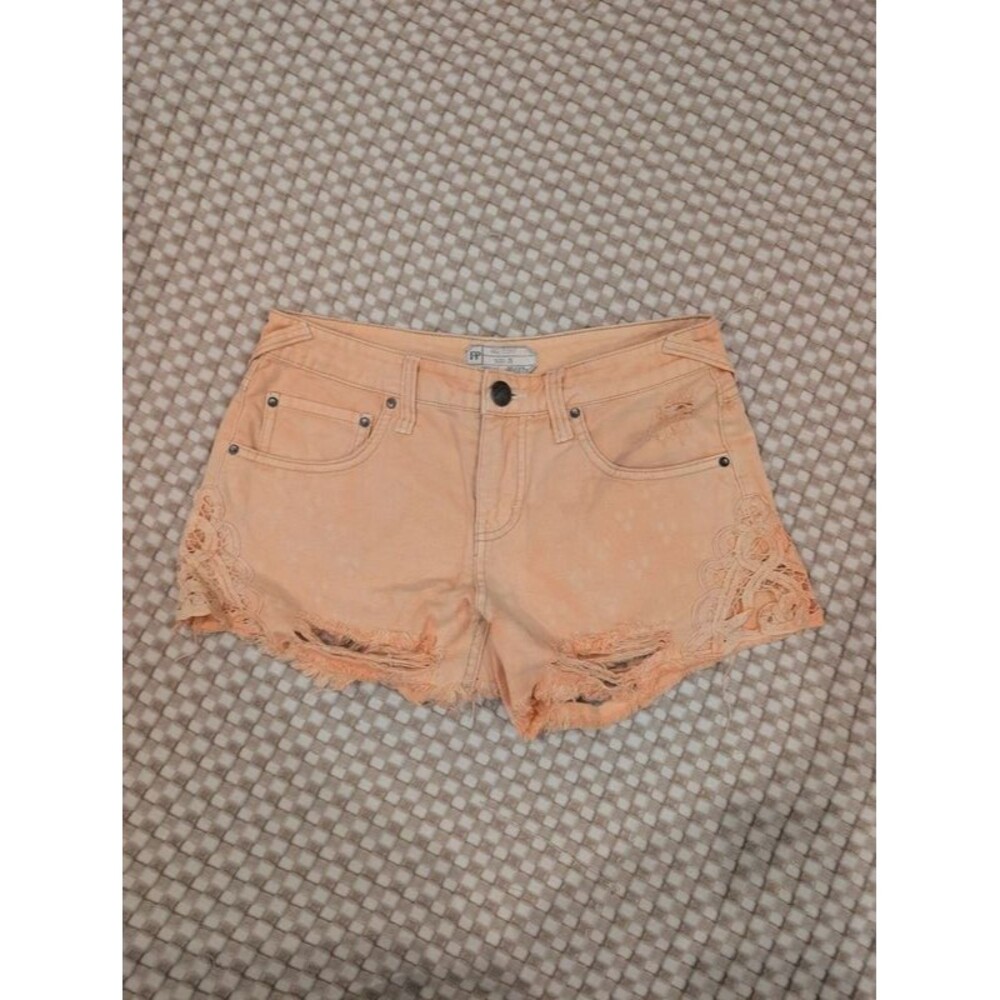 Free People Orange Denim Shorts with Lace sz 25